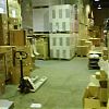 view in the hall, a pallet truck in the front view in the hall, a pallet truck in the front