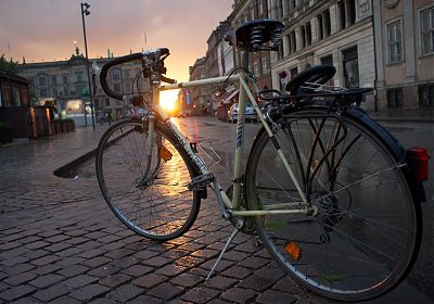 Bianchi bike in Copenhagen, at sunset